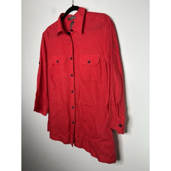 Lauren Ralph Lauren Shirt Women Red Pure 100% Linen Anchor Plus Size 1X - Picture 2 of 9